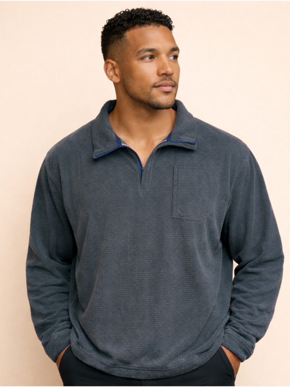 💖 Bills Khakis Quarter-Zip Charcoal Waffle Pullover Shirt, Sz. XXL